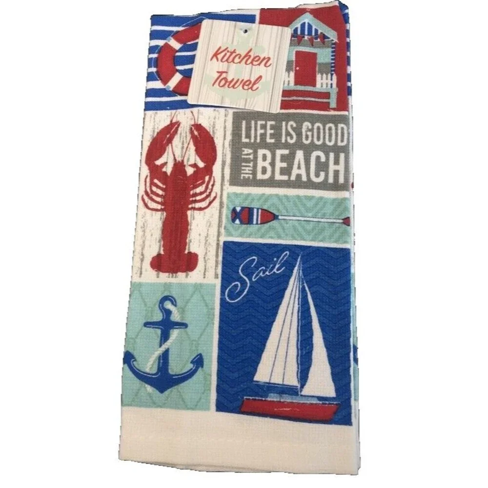 Lobster BBQ Dish Towels Oven Mitt Potholder Set of 4 Life Is Good at the Beach